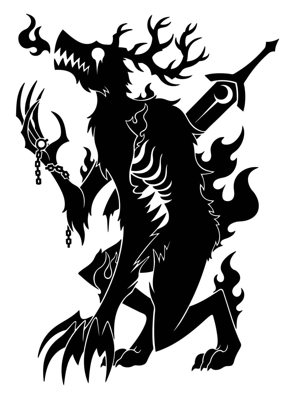 2016 3_claws 3_toes 5_claws 5_fingers anthro antlers arm_tuft back_tuft black_and_white blood bloodborne bodily_fluids breath_powers canid canine cheek_tuft chest_tuft claws crescent_moon digital_drawing_(artwork) digital_media_(artwork) digitigrade elbow_tuft elemental_manipulation facial_tuft feet finger_claws fingers fire fire_breathing fire_manipulation fromsoftware fur fur_tuft hi_res horn impalement kneeling leg_tuft male mammal melee_weapon monochrome moon ribs shain sharp_teeth silhouette simple_background snout solo sony_corporation sony_interactive_entertainment sunnyclockwork sword sword_in_body teeth thigh_tuft toe_claws toes tuft vicar_laurence_(bloodborne) weapon white_background wounded