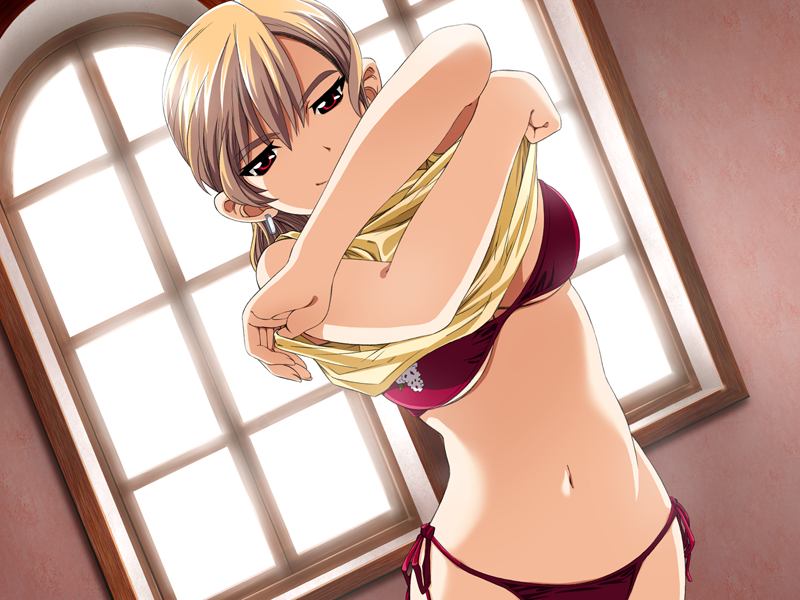 1girl 4:3 bra edelweiss game_cg katakura_shinji short_hair underwear undressing