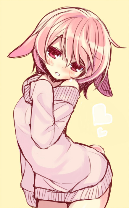 animal_ears arched_back character_request copyright_request dress heart minamura_haruki parted_lips pink_eyes pink_hair short_hair sleeves_past_wrists solo sweater sweater_dress