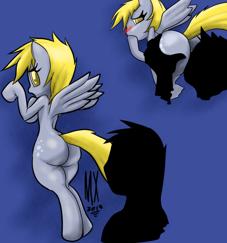 bent_over big_butt blonde_hair blush butt cunnilingus cutie_mark derpy_hooves_(mlp) equine female friendship_is_magic hair horse human male mammal monkeyxflash my_little_pony oral oral_sex pegasus pony sex straight vaginal wing_boner wings yellow_eyes