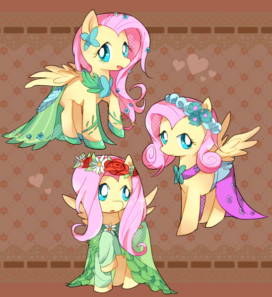 bad_id bad_pixiv_id cape flower fluttershy hair_flower hair_ornament heart jewelry long_hair multiple_persona my_little_pony my_little_pony_friendship_is_magic no_humans ornament pegasus pink_hair pony shiitake_hari wings