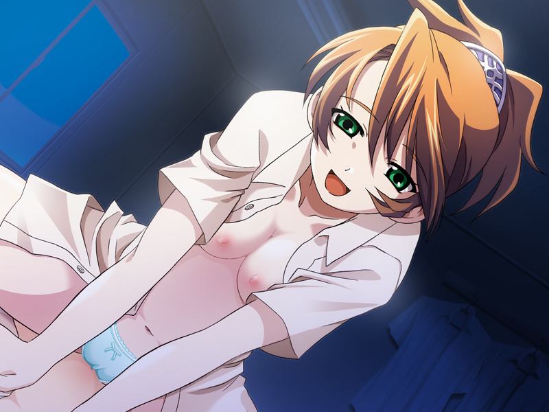 1boy 1girl 4:3 blush breasts brown_hair clothed_sex cowgirl_position dry_humping edelweiss eyes_closed game_cg girl_on_top humping indoors kamoike_ran katakura_shinji navel nipples open_clothes open_mouth open_shirt panties panty_rub shirt straddle straddling through_panties underwear