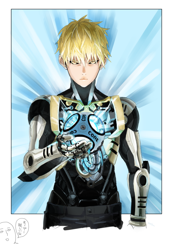 bad_id bad_pixiv_id ball black_sclera blonde_hair cyborg genos indesign male_focus nose one-punch_man solo yellow_eyes