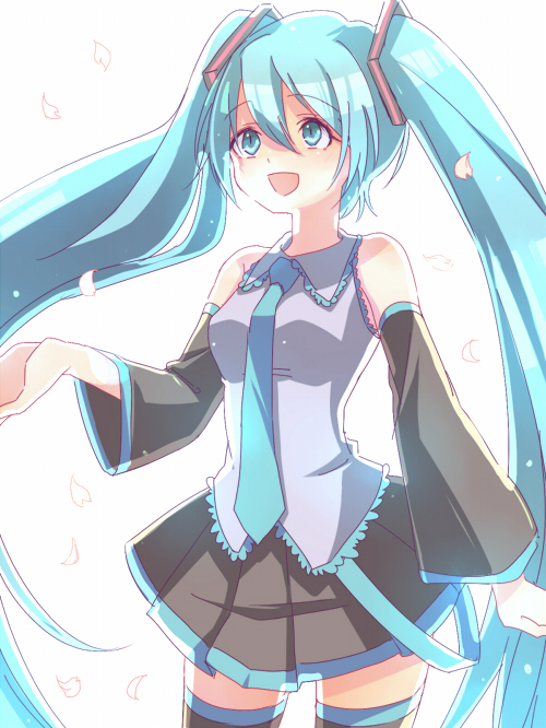 aqua_eyes aqua_hair bad_id bad_pixiv_id bobpict detached_sleeves hatsune_miku long_hair necktie open_mouth skirt solo thighhighs twintails very_long_hair vocaloid white_background