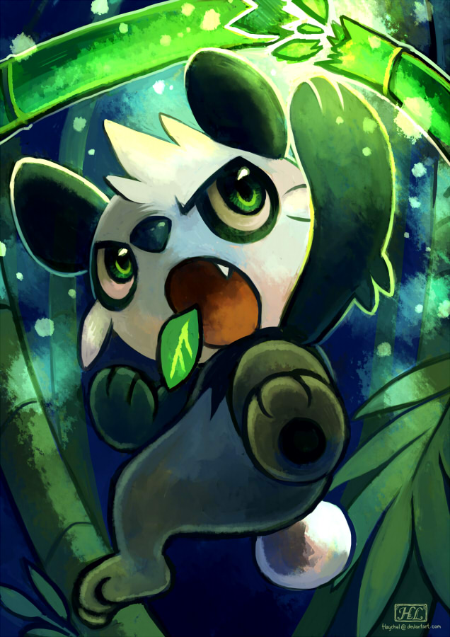 bamboo bear green_eyes haychel looking_up mammal nintendo pancham panda pok&#233;mon pok&eacute;mon solo video_games yancham