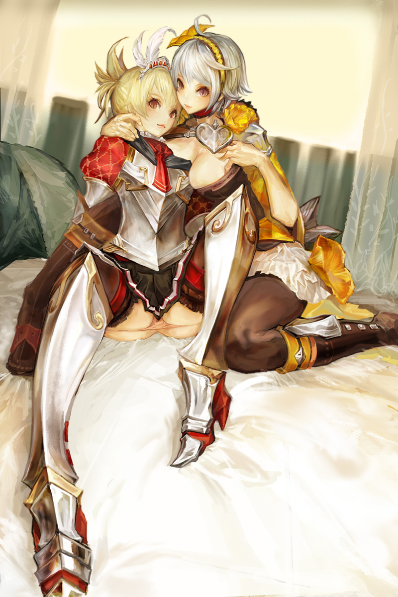 armor cleavage n.a. pantsu panty_pull pantyhose thighhighs