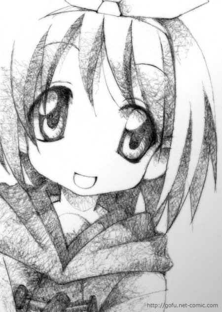 gofu greyscale hiiragi_tsukasa lucky_star monochrome sketch solo traditional_media