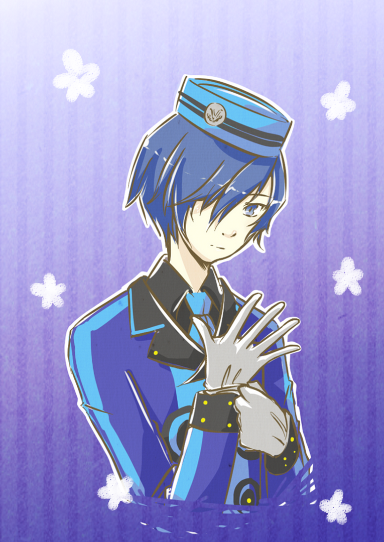 blue_eyes blue_hair cosplay gloves hair_over_one_eye hat male_focus persona persona_3 persona_3_portable solo teodor teodor_(cosplay) yuuki_makoto