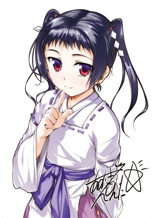 aogiri_penta black_hair crossdressing japanese_clothes josou_kaikyou miko munakata_meguru red_eyes trap twintails