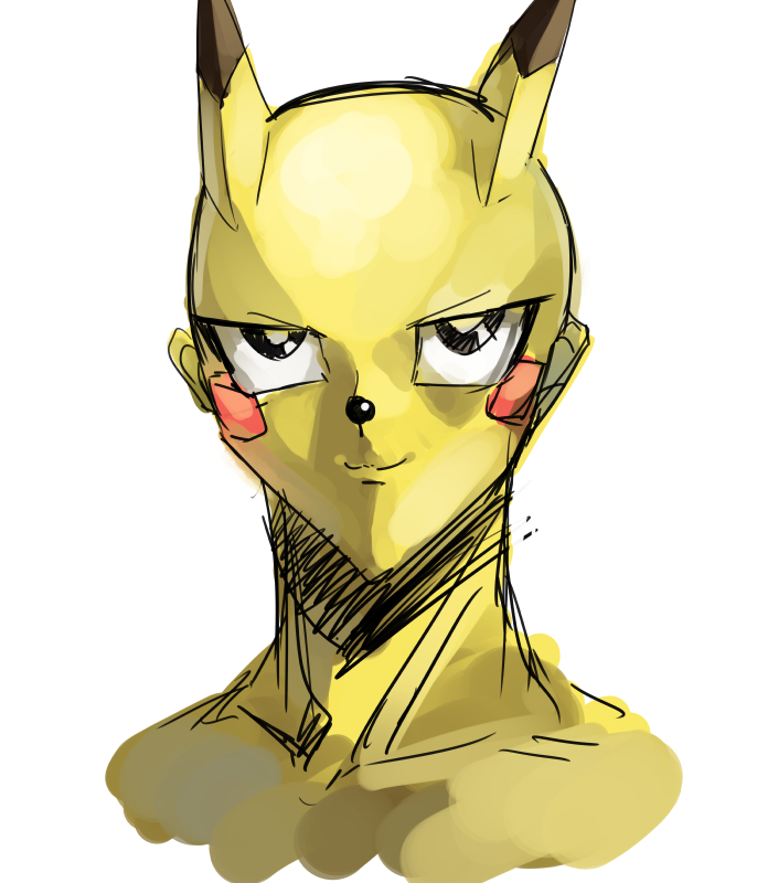 blush_stickers gen_1_pokemon no_humans personification pikachu pisoshi pokemon solo yellow_skin