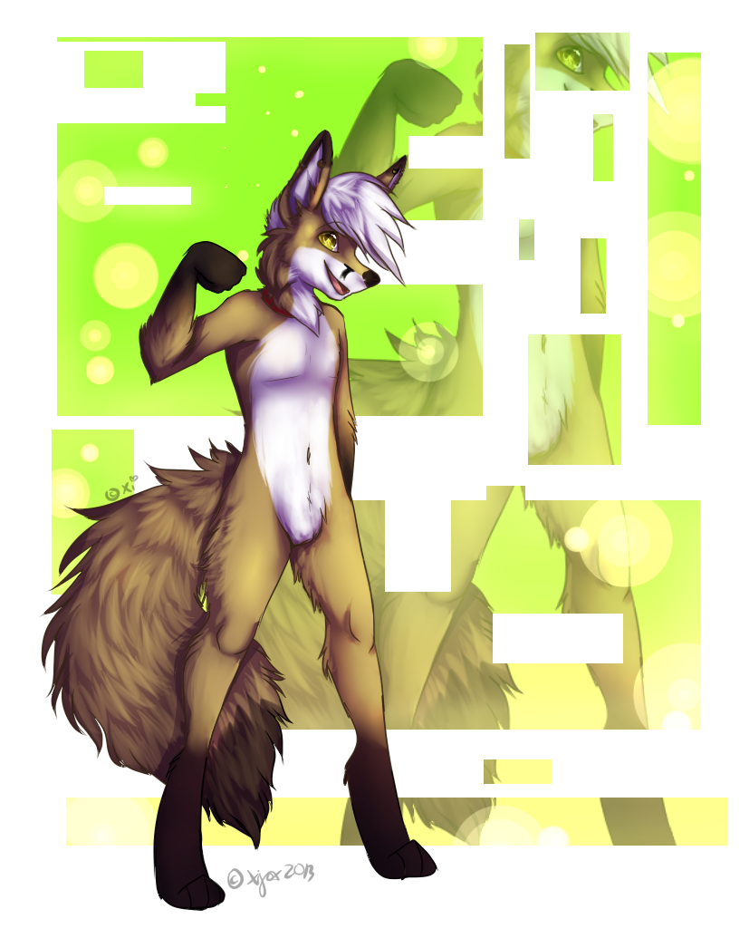 averious barefoot canine collar cute fennec fluffy_tail fox gold_eye happy limp_wrist looking_at_viewer male mammal nude piercing solo xifox yellow_eyes