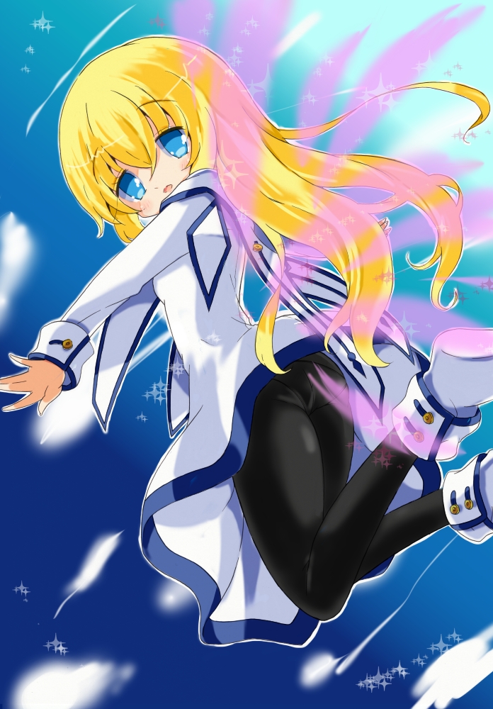 1girl blonde_hair blue_eyes cloud colette_brunel collet_brunel dress long_hair milkpanda open_mouth shoes sky solo tales_of_(series) tales_of_symphonia wings