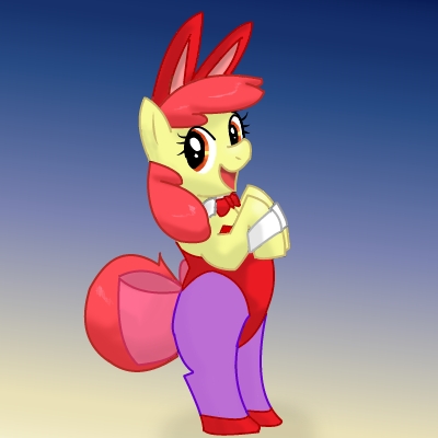 animal_ears apple_bloom_(mlp) bow clothing equine female friendship_is_magic hair horse kushina13 looking_at_viewer mammal my_little_pony open_mouth pony rabbit_ears red_hair shoes smile solo standing young