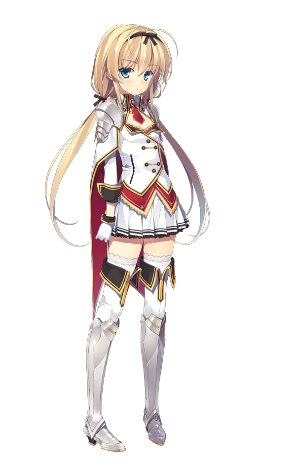 armor armored_dress blonde_hair blue_eyes boots cape full_body gloves greaves hairband juukishi_cutie_bullet long_hair low_twintails necktie sara_tefal school_uniform shoulder_armor solo spaulders standing thigh_boots thighhighs transparent_background twintails very_long_hair yuuki_hagure zettai_ryouiki