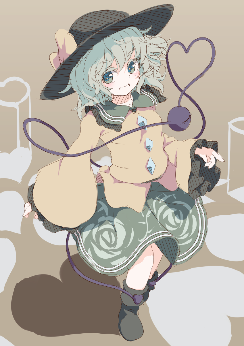 bad_id bad_pixiv_id dise green_eyes green_hair hat heart heart_of_string highres komeiji_koishi open_mouth short_hair smile solo touhou