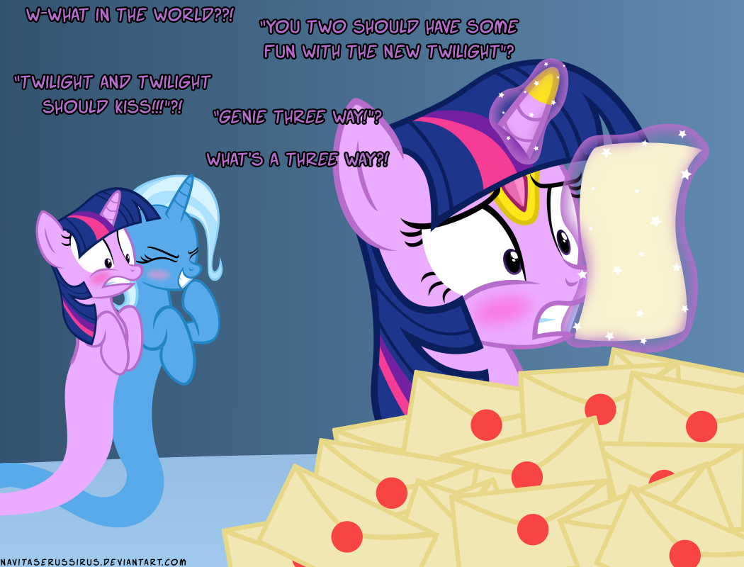 comic crossover english_text equine female feral friendship_is_magic genie hair horn horse laugh magic mail mailbox mammal multi-colored_hair my_little_pony navitaserussirus pony purple_eyes purple_hair shocked text trixie_(mlp) tumblr twilight_sparkle_(mlp) unicorn