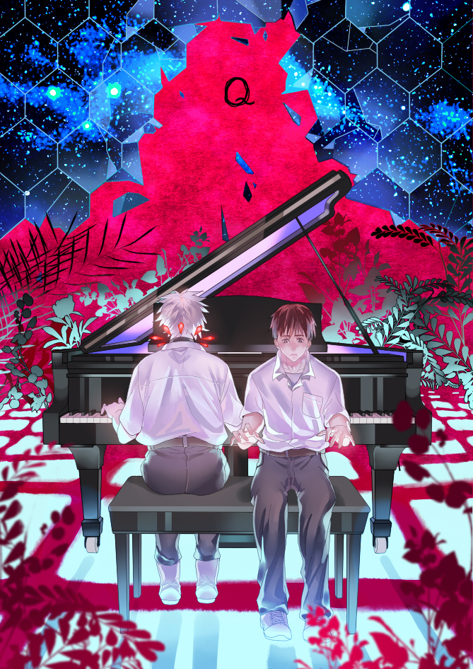 a821 bad_id bad_pixiv_id brown_hair ikari_shinji instrument male_focus multiple_boys nagisa_kaworu neon_genesis_evangelion piano school_uniform white_hair