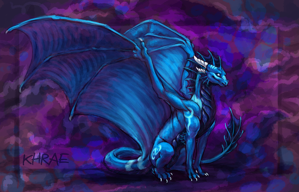 abstract_background acidapluvia blue_body blue_dragon blue_theme body_markings claws dragon dragon_wings horn looking_at_viewer male markings nude sitting solo spread_wings wings