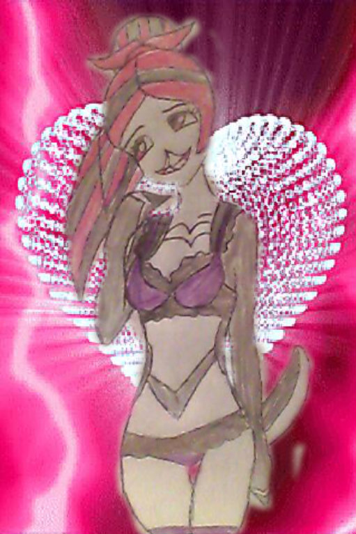 brown_body female lingerie looking_away petite pink_background plain_background simple_background solo thigh_gap unknown_artist unknown_species