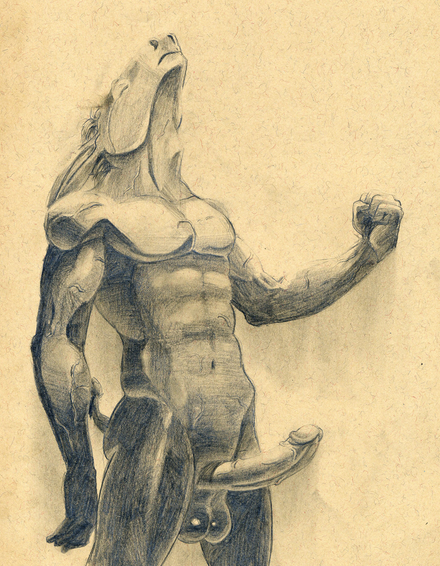 anthro balls biceps big_penis clenched_fist donkey equine erection eyes_closed flexing fur humanoid_penis male mammal muscles nude pecs penis pose presenting scar sheath sketch solo standing tush vein