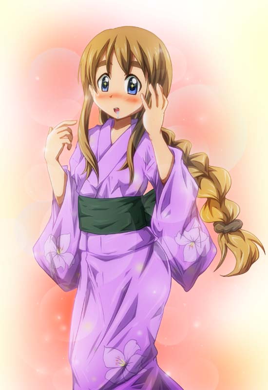 alternate_hairstyle blonde_hair blue_eyes blush braid japanese_clothes k-on! kimono kotobuki_tsumugi long_hair shishinon solo yukata