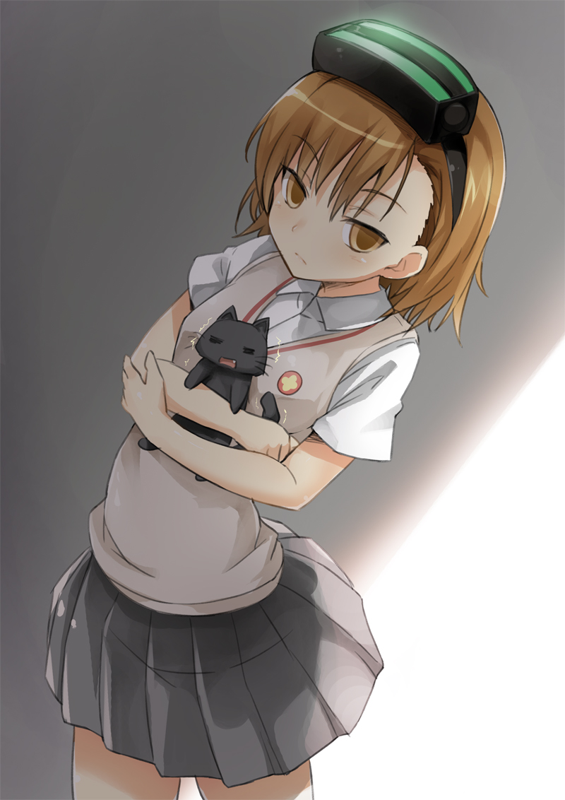 brown_eyes brown_hair cat head_mounted_display misaka_imouto oozora_itsuki school_uniform skirt solo to_aru_kagaku_no_railgun to_aru_majutsu_no_index