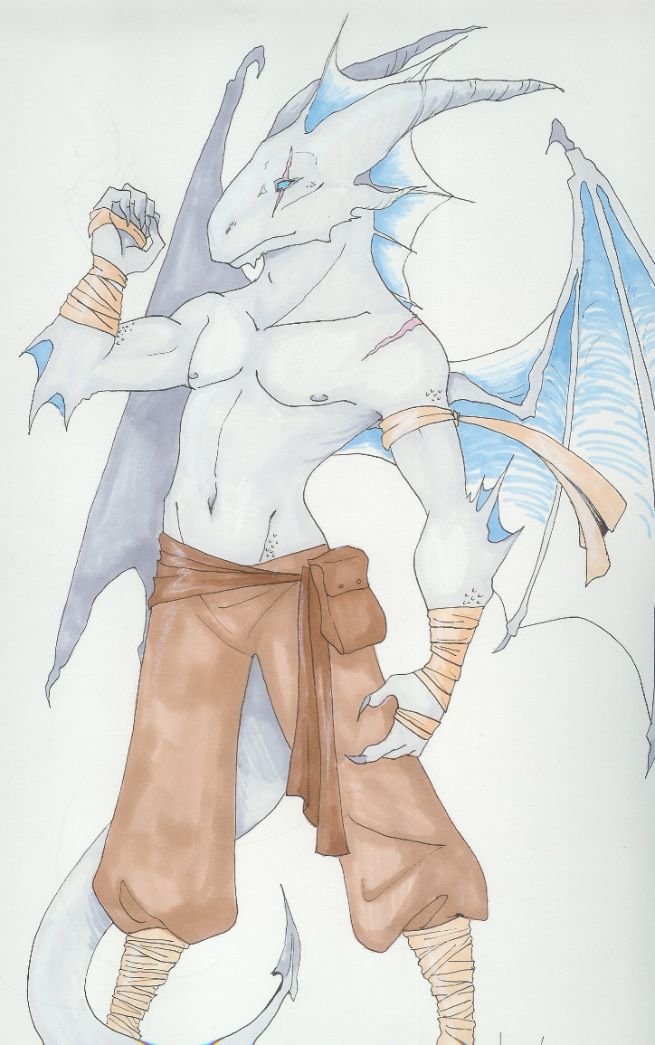 horn loincloth male plain_background scalie solo topless tsukinoyagami white_background wings