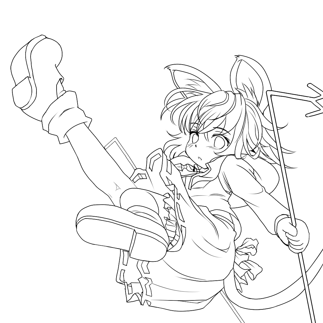 animal_ears dowsing_rod greyscale ishikkoro lineart monochrome mouse_ears mouse_tail nazrin short_hair solo tail touhou