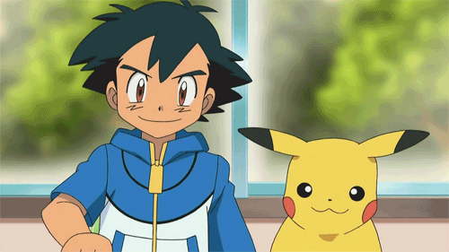 1boy animated animated_gif black_hair brown_eyes food lowres pikachu pokemon satoshi_(pokemon)
