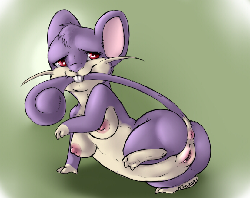 all_fours anus breasts cute female feral looking_back mammal nintendo nipples pok&#233;mon pok&eacute;mon presenting pussy raised_tail rat rattata red_eyes rika rodent solo video_games