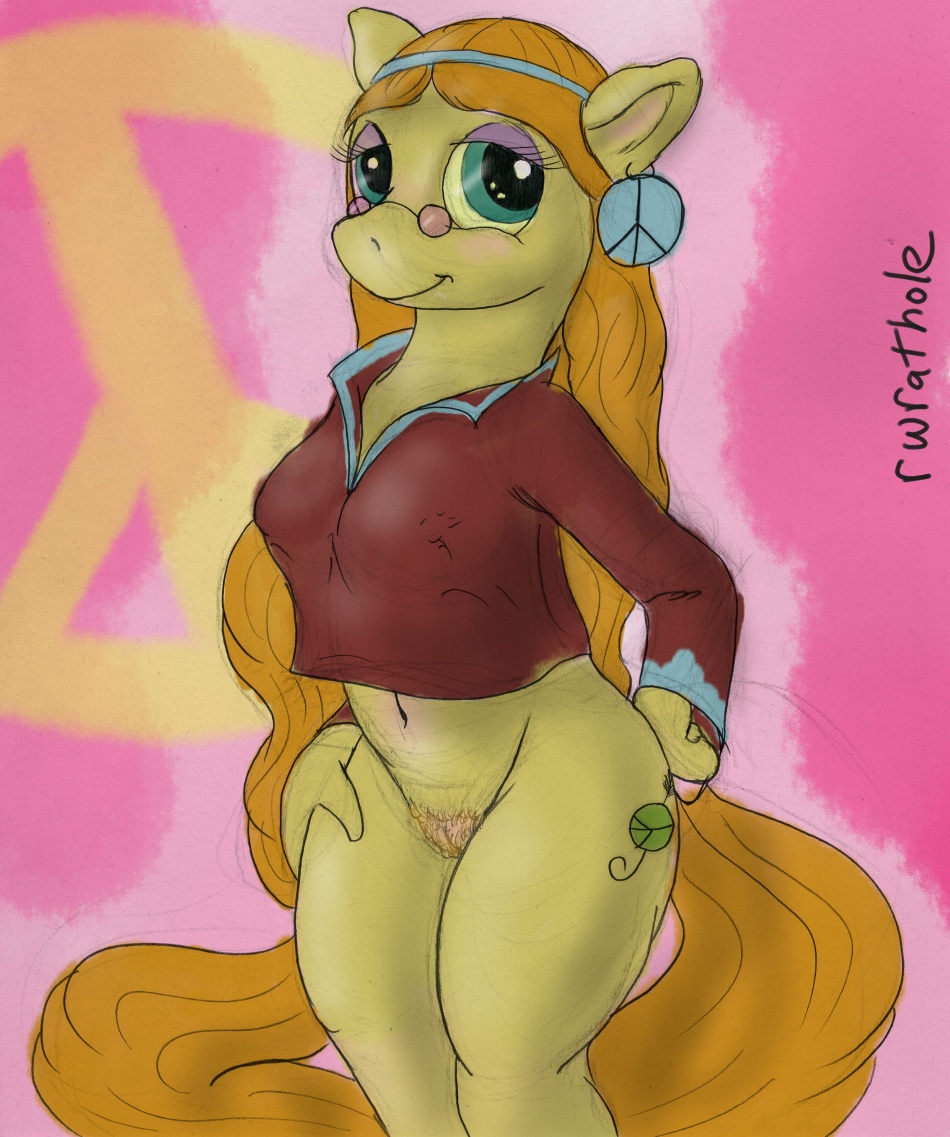 2013 anthro anthrofied blue_eyes bottomless clothing cutie_mark ear_piercing equine female friendship_is_magic horse mammal my_little_pony nezudomo piercing pony pubes pussy solo text wheat_grass wheat_grass_(mlp)