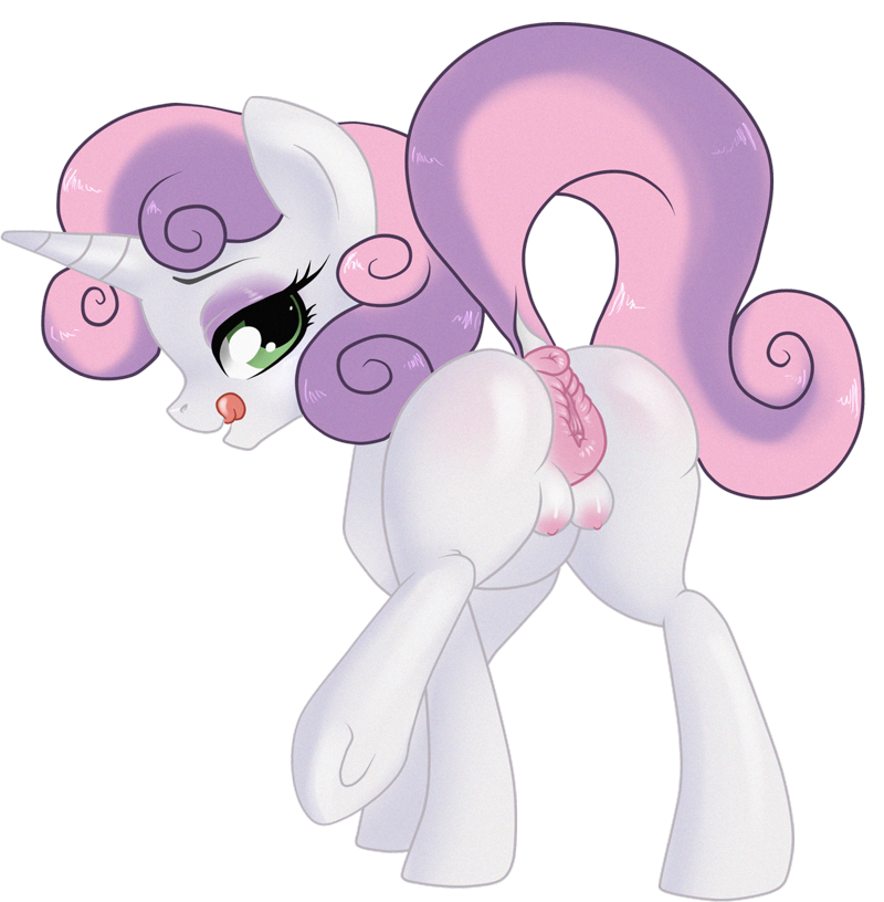 alpha_channel anus butt cutie_mark_crusaders equine female feral friendship_is_magic fur green_eyes hair half-closed_eyes heat horn in_heat licking licking_lips looking_at_viewer looking_back mammal my_little_pony nipples plain_background puffy_anus purple_hair pussy raised_tail solo sugarcup sweetie_belle sweetie_belle_(mlp) teats tongue tongue_out transparent_background two_tone_hair unicorn white_fur