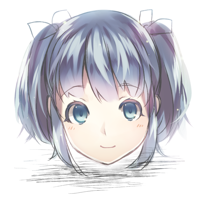 blue_eyes blue_hair blush copyright_request face hair_ribbon ribbon short_twintails smile solo twintails weee_(raemz)