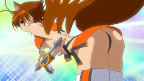 :3 ;p animal_ears animated animated_gif antenna_hair ass bare_shoulders blazblue bouncing_breasts breasts brown_eyes brown_hair fingerless_gloves gloves large_breasts lowres makoto_nanaya miniskirt navel one_eye_closed orange_skirt panties pantyshot revealing_clothes short_hair skirt squirrel_ears squirrel_tail tail thighhighs tonfa tongue tongue_out underboob underwear weapon