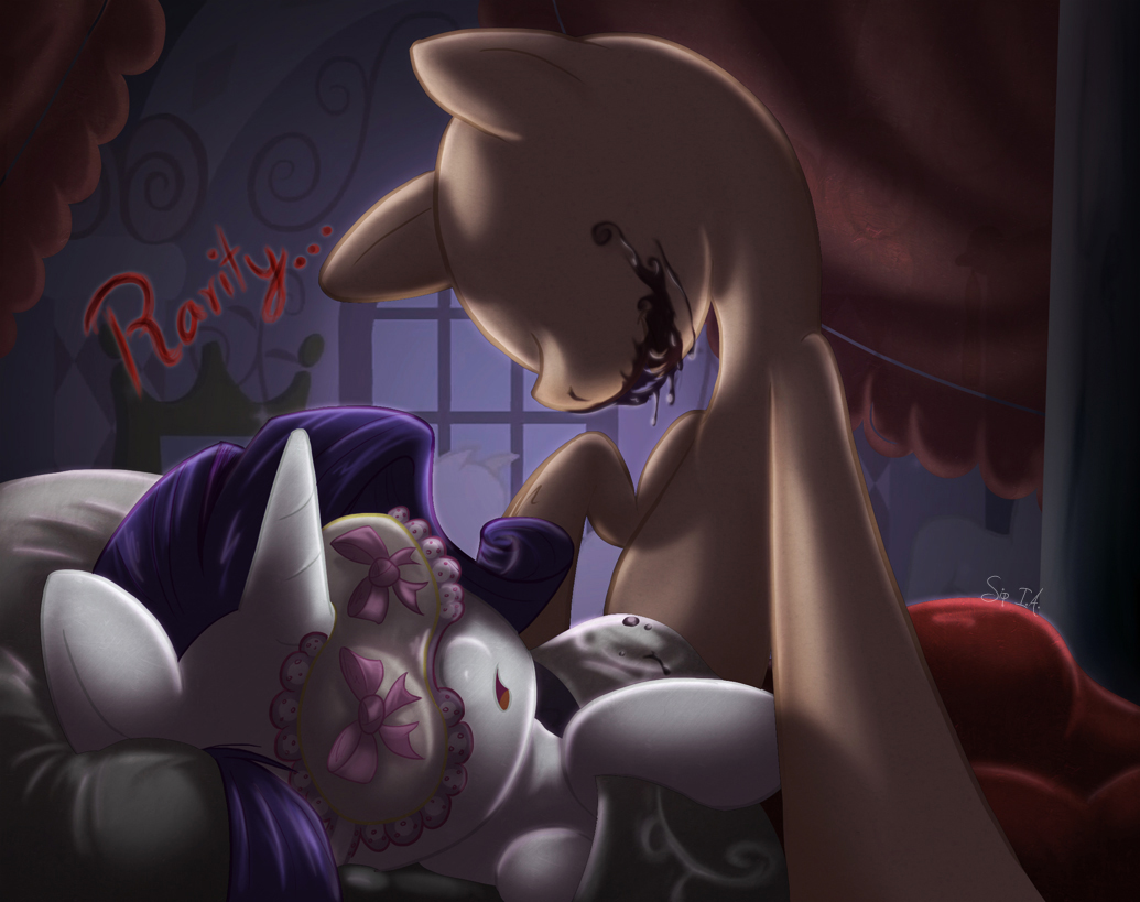 ambiguous_gender blindfold creepy duo equine feral friendship_is_magic hair horn horse inside mammal mannequin my_little_pony night pony purple_hair rarity_(mlp) signature sip_i.a. sleeping unicorn