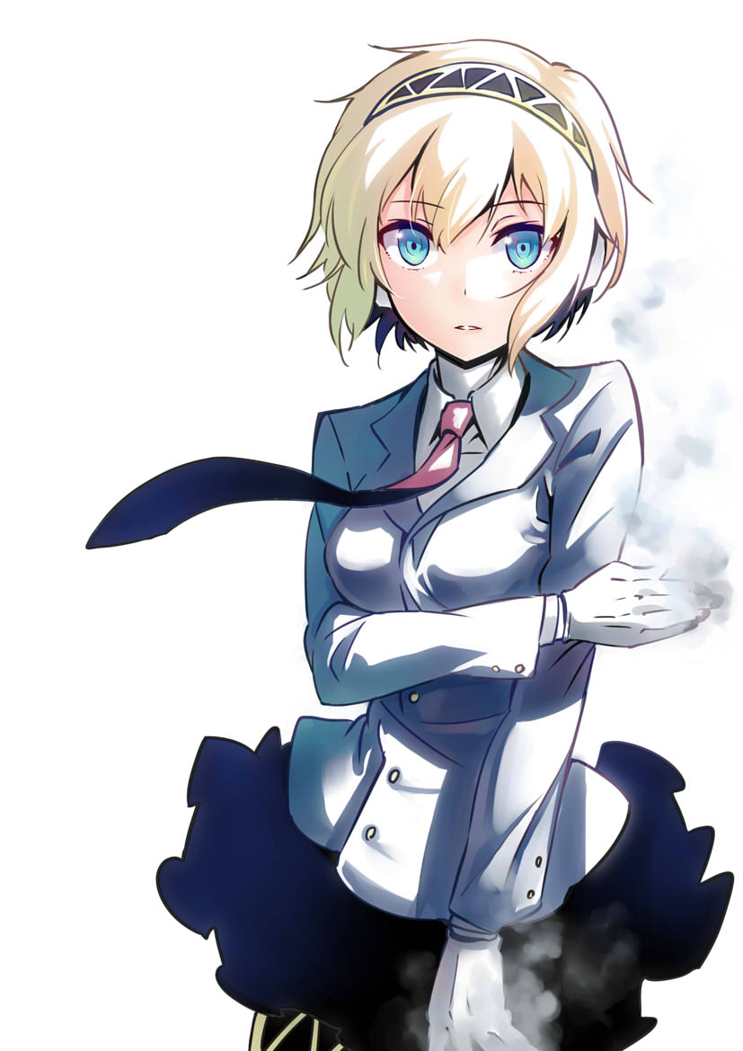 aegis_(persona) aki_poi android blonde_hair blue_eyes necktie persona persona_3 short_hair simple_background solo