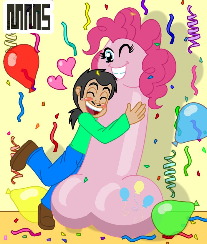 &lt;3 2012 balloon blue_eyes blush friendship_is_magic hug human inflatable mammal meanmotorscooter my_little_pony penis penis_creature pinkie_pie_(mlp)