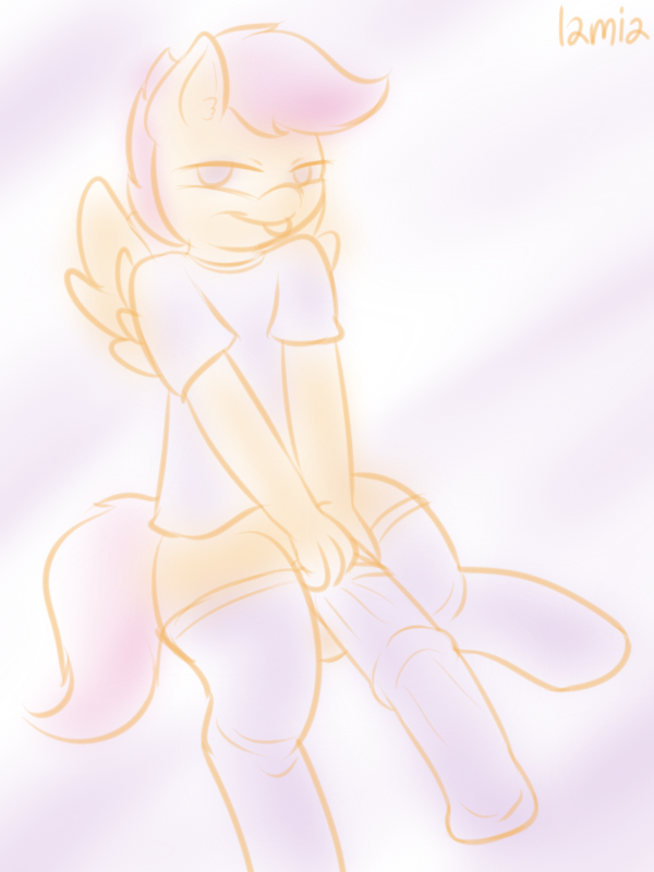 anthro anthrofied clothed clothing crossgender cub cutie_mark_crusaders equine friendship_is_magic fur hair hyper krystil lamiaaaa looking_at_viewer male mammal my_little_pony orange_fur pegasus penis plain_background purple_eyes purple_hair scootaloo scootaloo_(mlp) socks solo tongue tongue_out wings young