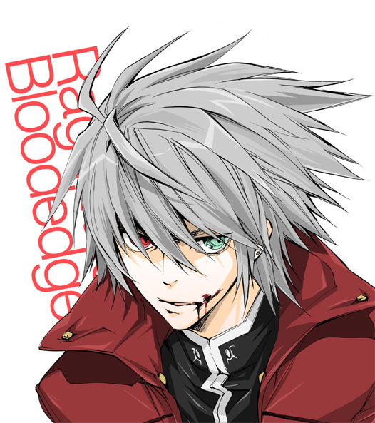 bad_id bad_pixiv_id blazblue blood character_name green_eyes heterochromia male_focus ragna_the_bloodedge red_eyes silver_hair solo sumeshi_(ambivalince)