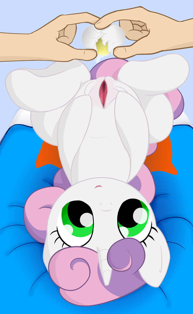 cub cute cutie_mark_crusaders egg equine female feral fingers food_play friendship_is_magic green_eyes hair hands horn horse human lying mammal my_little_pony ohohokapi on_back pony pussy smile spread_legs spread_pussy spreading sweetie_belle sweetie_belle_(mlp) two_tone_hair unicorn what white_hair young