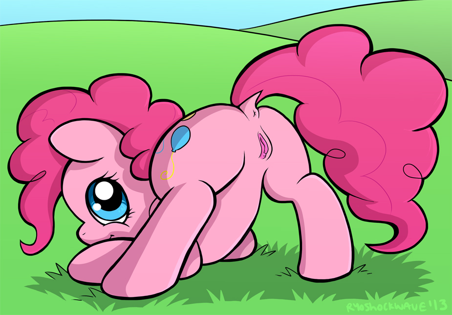 2013 anus ass_up bent_over blue_eyes butt cutie_mark equine female feral friendship_is_magic fur grass hair horse looking_at_viewer looking_back mammal my_little_pony outside pink_fur pink_hair pinkie_pie pinkie_pie_(mlp) pony presenting presenting_hindquarters presenting_pussy pussy ryoshockwave solo