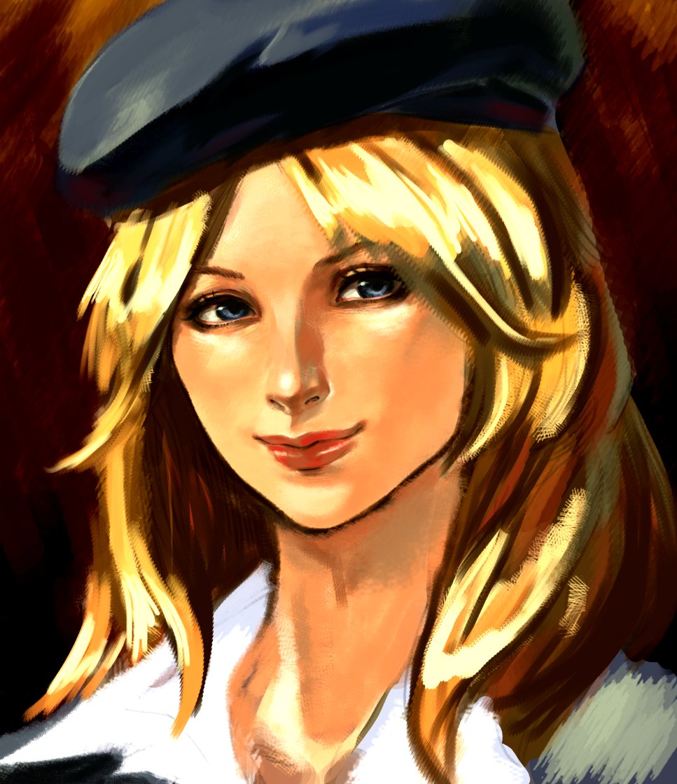 archvermin beret blonde_hair blue_eyes close-up closed_mouth face faux_traditional_media frenda_seivelun hat lips long_hair looking_at_viewer non-web_source portrait realistic smile solo to_aru_kagaku_no_railgun to_aru_majutsu_no_index