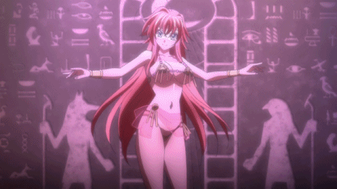 ahoge animated animated_gif ass ass_shake bikini bouncing_breasts breasts cleavage dancer dancing high_school_dxd highleg highleg_bikini highleg_swimsuit large_breasts long_hair lowres micro_bikini non-web_source red_hair rias_gremory screencap see-through side-tie_bikini solo spinning swimsuit veil