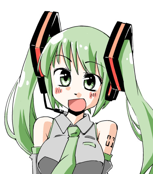 arnest breasts detached_sleeves green_eyes green_hair hatsune_miku large_breasts long_hair solo twintails vocaloid