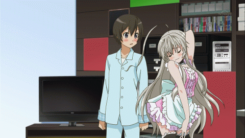 1girl ahoge animated animated_gif apron blush haiyore!_nyaruko-san lowres nyarlathotep_(nyaruko-san)