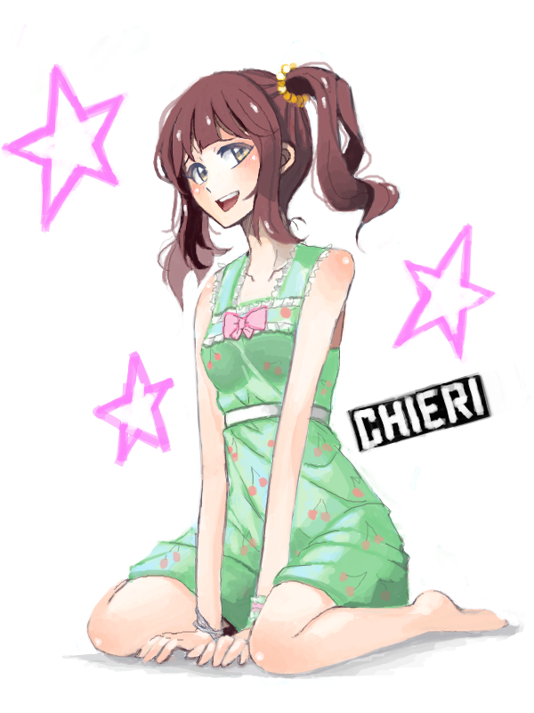 blush bracelet character_name collarbone idolmaster idolmaster_cinderella_girls jewelry mistrail ogata_chieri open_mouth short_hair solo star twintails yellow_eyes