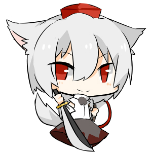 animal_ears bad_id bad_pixiv_id hat inubashiri_momiji katori_(quietude) lowres red_eyes shield short_hair silver_hair simple_background sword tail touhou weapon white_background wolf_ears wolf_tail