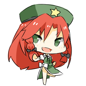 bad_id bad_pixiv_id green_eyes hat hong_meiling katori_(quietude) long_hair lowres red_hair touhou white_background