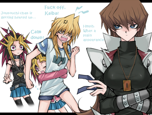 angry genderswap jounouchi_katsuya kaiba_seto mutou_yuugi translated yu-gi-oh! yuu-gi-ou_duel_monsters