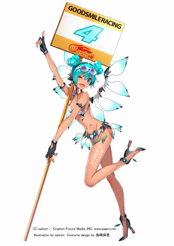 ;d aqua_eyes aqua_hair aqua_nails bare_legs bikini double_bun eyewear_on_head fingerless_gloves full_body gloves goodsmile_company goodsmile_racing hatsune_miku high_heels holding holding_sign leg_up looking_at_viewer mechanical_wings nail_polish navel non-web_source official_art one_eye_closed open_mouth placard pointing pointing_up race_queen racing_miku racing_miku_(2013) saitou_masatsugu shoes sign smile solo standing standing_on_one_leg stomach sunglasses swimsuit tan tanline vocaloid wings
